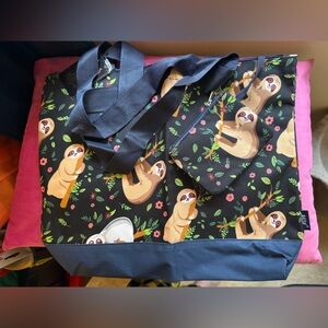 Sloth Print Tote Bag - Black and Tan